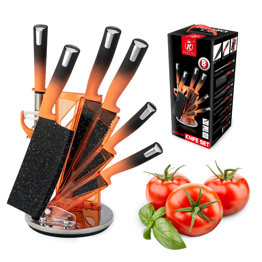 Knife Set 8 Pieces Pink Kitchen Knife Set with Acrylic Stand