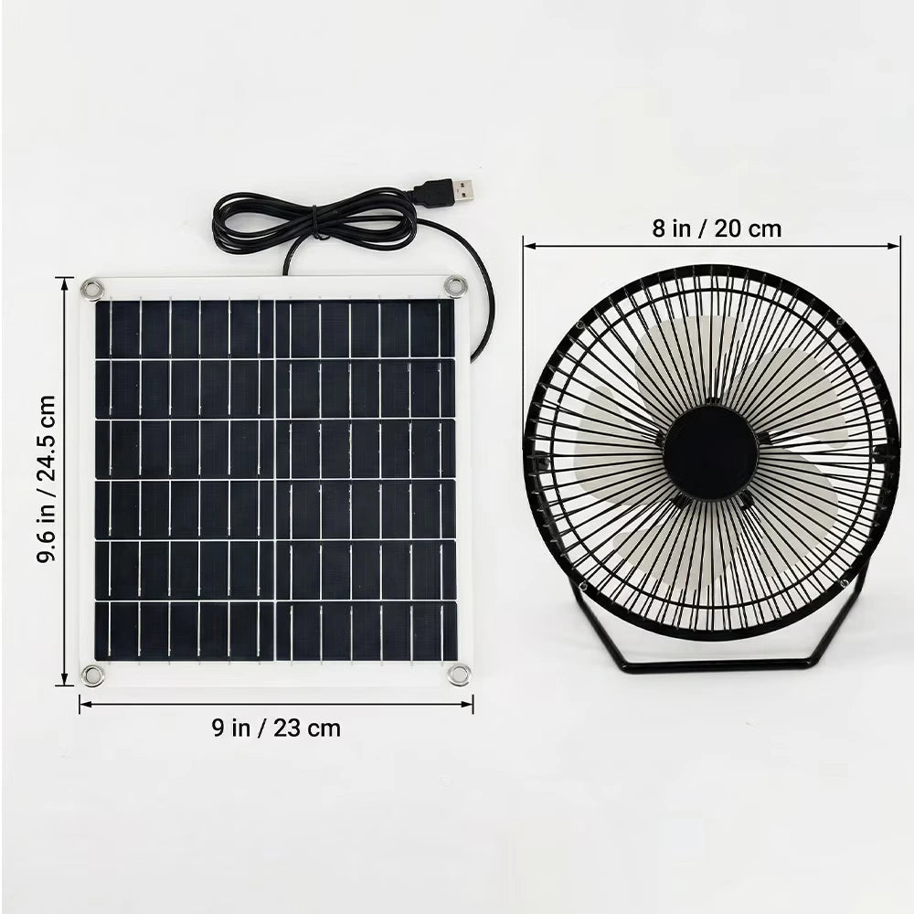 8" Solar Fan – DFITO Portable Fan with 20W Monocrystalline Solar Panel, for Outdoor, Camping, Pet House
