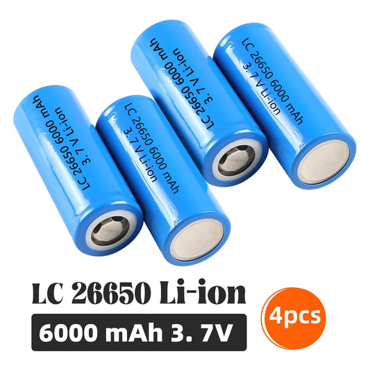 26650 Li-ion Battery 6000mAh/3.7V Rechargeable Batteries by DFITO , 4-Pack