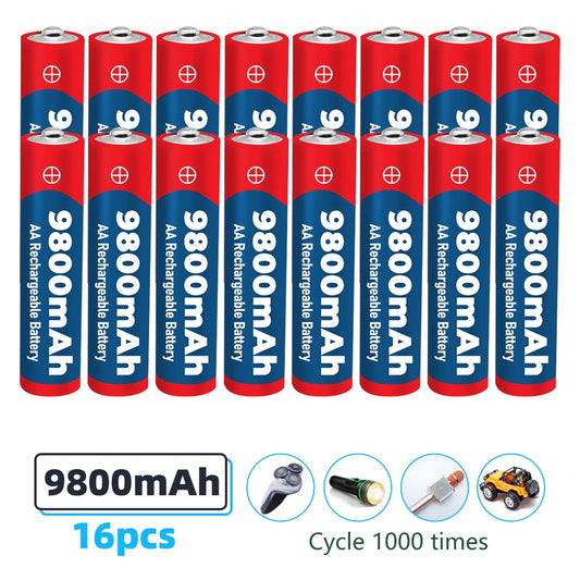AA Batteries,DFITO [9800mAh]High Capacity Battery, 16-Pack AA Batteries,1.5V Ni-MH Low Self Discharge for Household and Business Devices