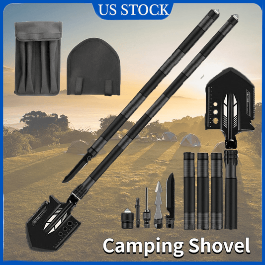 Survival Camping Shovel Gear and Equipment, High Carbon Steel Military Folding Shovel with Thicken Enlarged Shovelhead Hiking Tactical Tool Emergency Kit