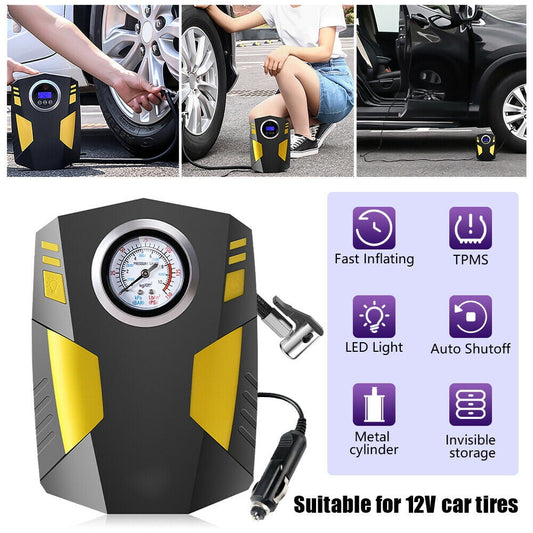 DFITO DC Tire Inflator Air Compressor,12V 150 PSI Portable Car Air Pump with Dial Gauge,Bright LED Light