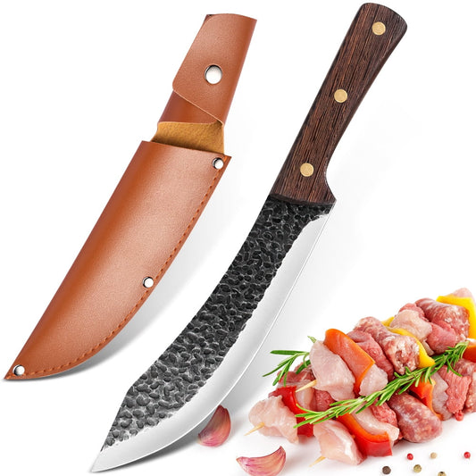 Meat Cleaver Knife - DFITO7.87inch  Butcher Knife for Meat Cutting - Hand Forged Meat Knife - High Carbon Chopping knife with Ergonomic Handle - Ultra Sharp Kitchen Chef Knives for Home Outdoor BBQ