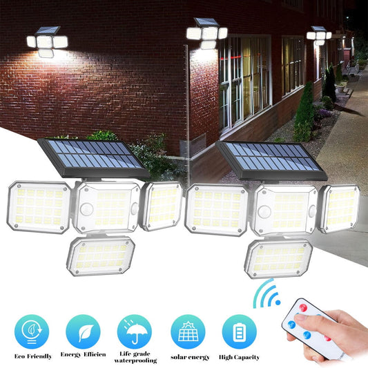 DFITO Solar Outdoor Lights 2500LM 296 LED Security Lights with Remote Control,3 Heads Motion Sensor Lights, IP65 Waterproof,270¡ã Wide Angle Flood Wall Lights with 3 Modes(2 Packs)