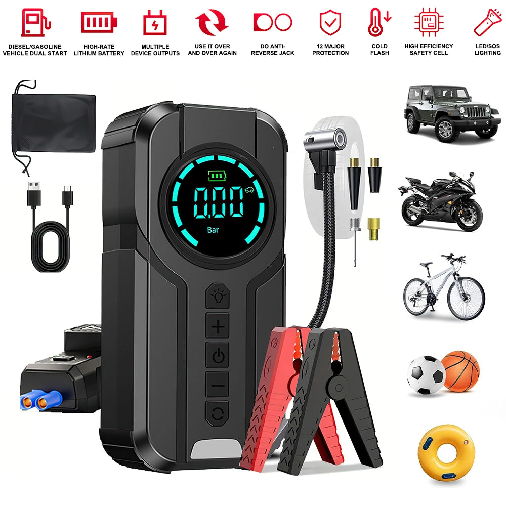 DFITO Jump Starter with Air Compressor, 1000A Peak, 8000mAh battery pack