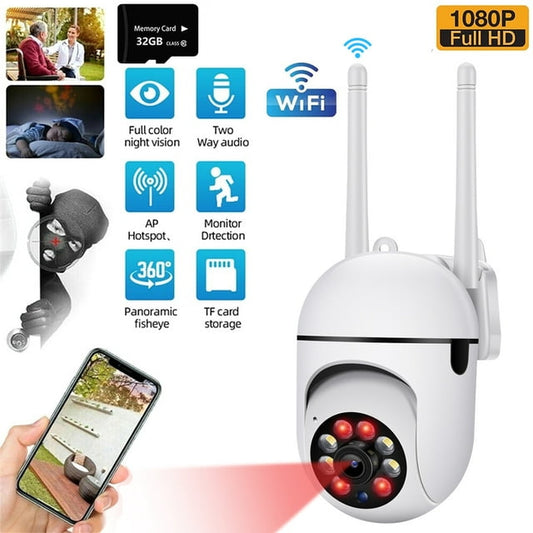 1080P Wireless Security Camera 5G WIFI IP Camera with 32GB Card, 360° View, Night Vision, Motion Detection and Alarm, IP66 Waterproof, Two-Way Audio