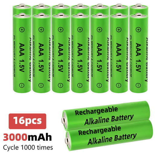 16-Pack Rechargeable AAA Batteries Pre Charged, Alkaline 1.5V 600mAh Triple A Solar Batteries for Solar Lights and Universal Household Devices, Recharge up to 1200 Cycles