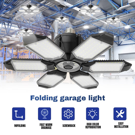 LED Garage Lights,DFITO 150W 6500K Deformable LED Garage Ceiling Light Shop Lights with 6 Adjustable Panels for Garage Workshop Basement Support E26/E27 Screw Socket