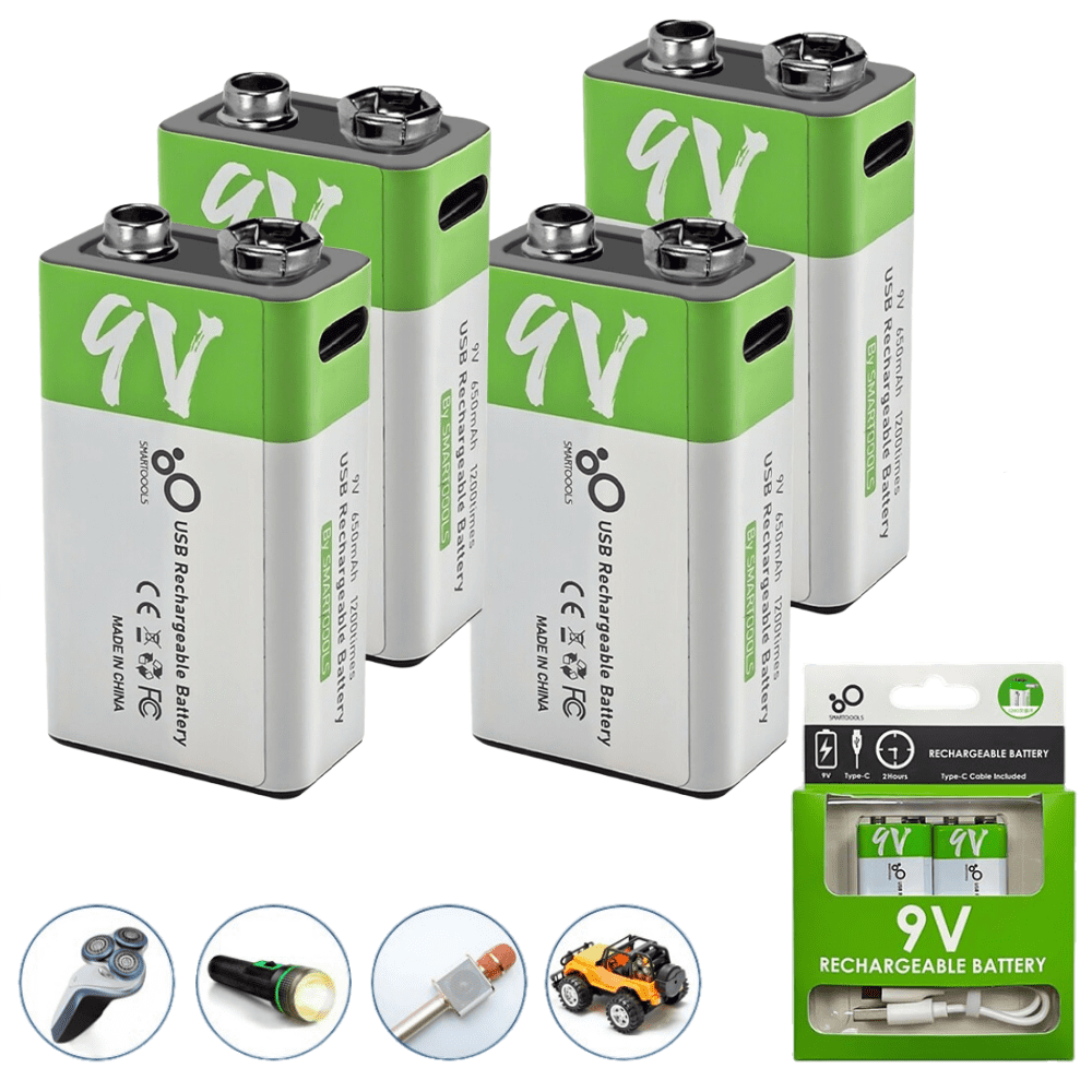9V Rechargeable Battery 4 Pack,DFITO 650mAh USB Battery with Micro USB Port