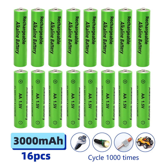 AA Alkaline Batteries, 1.5 Volt 3000 mAh Double A Batteries, Long Lasting Power, Anti-Leakage Technology, Ideal for Everyday Devices, Pack of 16