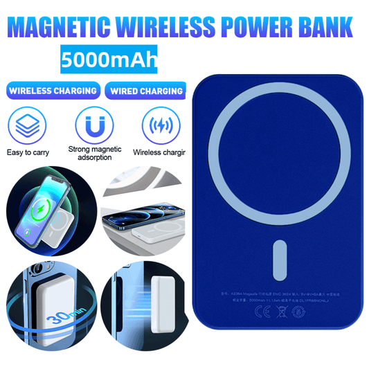 Wireless Portable Charger,DFITO 5000mAh Magnetic Power Bank,Magnetic Power Bank Wireless Charger,Safe Battery Pack for iPhone 13/12/Pro/Pro Max,Blue