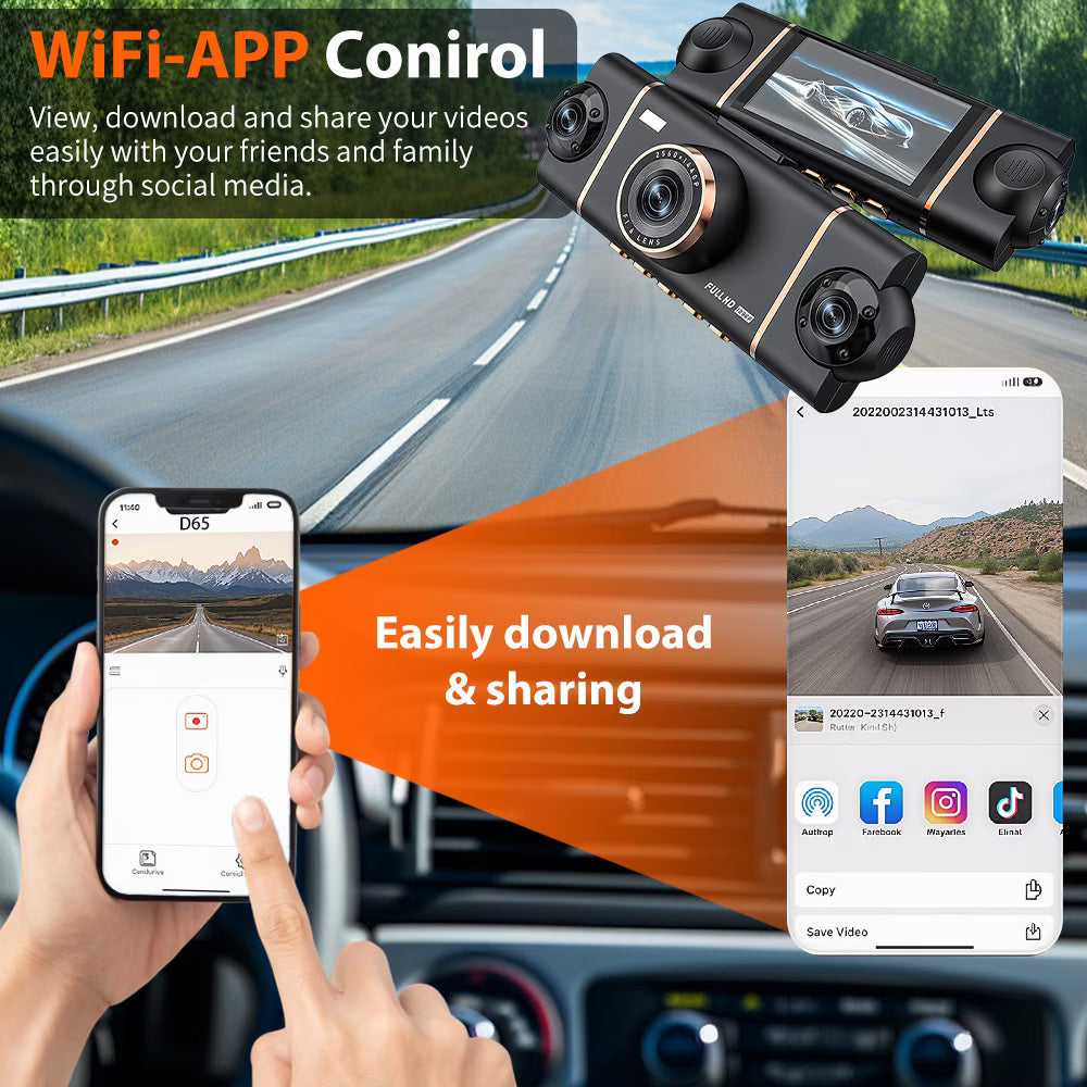 DFITO 4-Kanal Dashcam vorne und hinten innen, 1080P Dashcam für Autos, 8 IR Nachtsicht, APP & WiFi Unterstützung, 24H Parkmodus