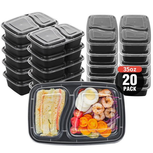 Package Bento Box Meal Prep Containers with Lid 2 Compartment, 35 Oz, 20-Pack