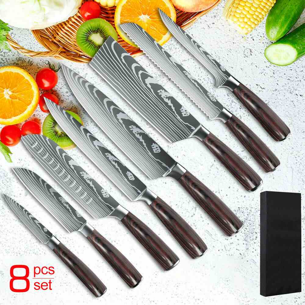 Dfito Chef Knife Sets with Roll Bag, 9 Pieces Professional Knife Set, High Carbon Stainless Steel Kitchen Chef Knife Set