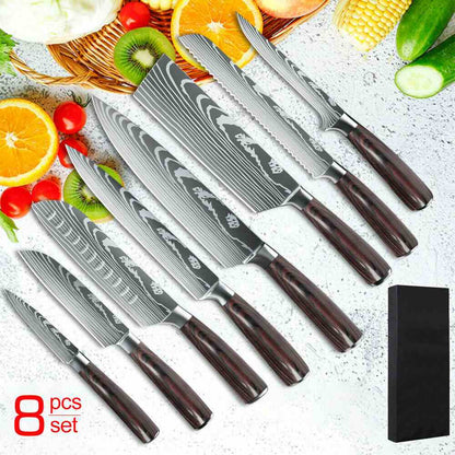Dfito Chef Knife Sets with Roll Bag, 9 Pieces Professional Knife Set, High Carbon Stainless Steel Kitchen Chef Knife Set