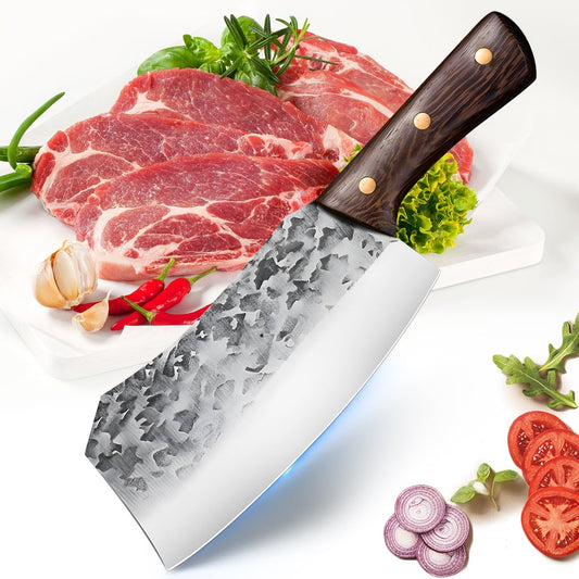 Hand Forged Meat Cleaver Knife Butcher Knife for Meat Cutting Full Tang Chef Knife,DFITO High Carbon Steel Knife for Kitchen or Camping