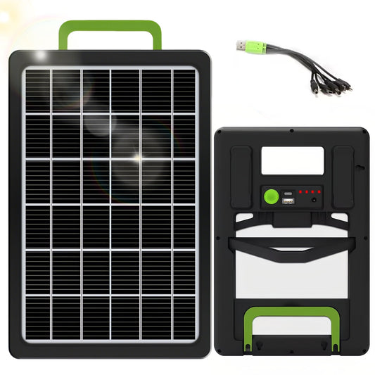 Portable 15W Monocrystalline Solar Panel ¨C 3A Fast Charging, Built-in LED Light, and 1-to-5 Cable for Outdoor, Emergency, and Motorcycle Use