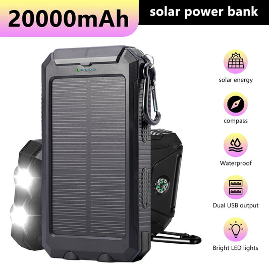 20000mAh Solar Power Bank for Cell Phone iPhone, DFITO Portable Solar Charger with Dual 5V USB Ports for Outdoor Camping Hiking ,Black