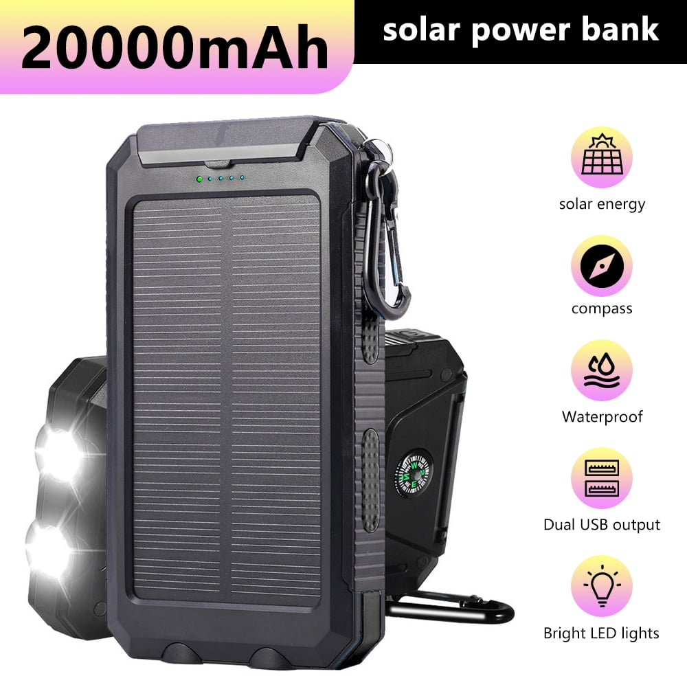 20000mAh Solar Power Bank,DFITO Waterproof Dual USB Portable Solar Charger Solar Power Bank for Phone,Black