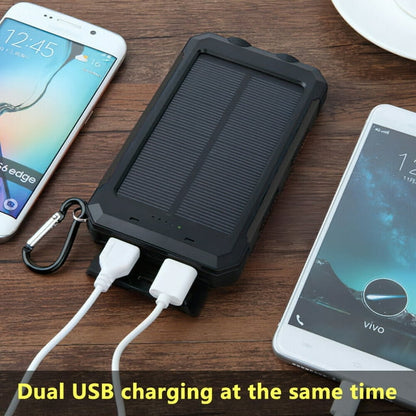 Solar Charger Power Bank, 20000mAh Portable Phone Charger with 2 USB Ports Built-in Dual LED Flashlight, 15W Fast Charging Waterproof Solar Panel Charger for Cell Phone