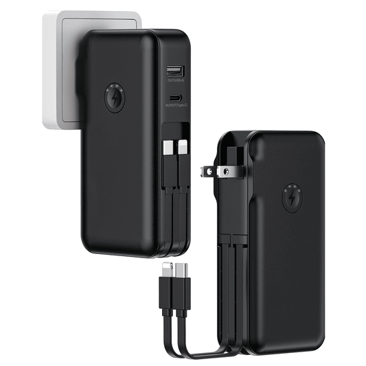 DFITO Portable Charger with Built-in Cables & AC Wall Plug,10000mAh USB-C Power Bank, Battery Pack Phone Charger,Black