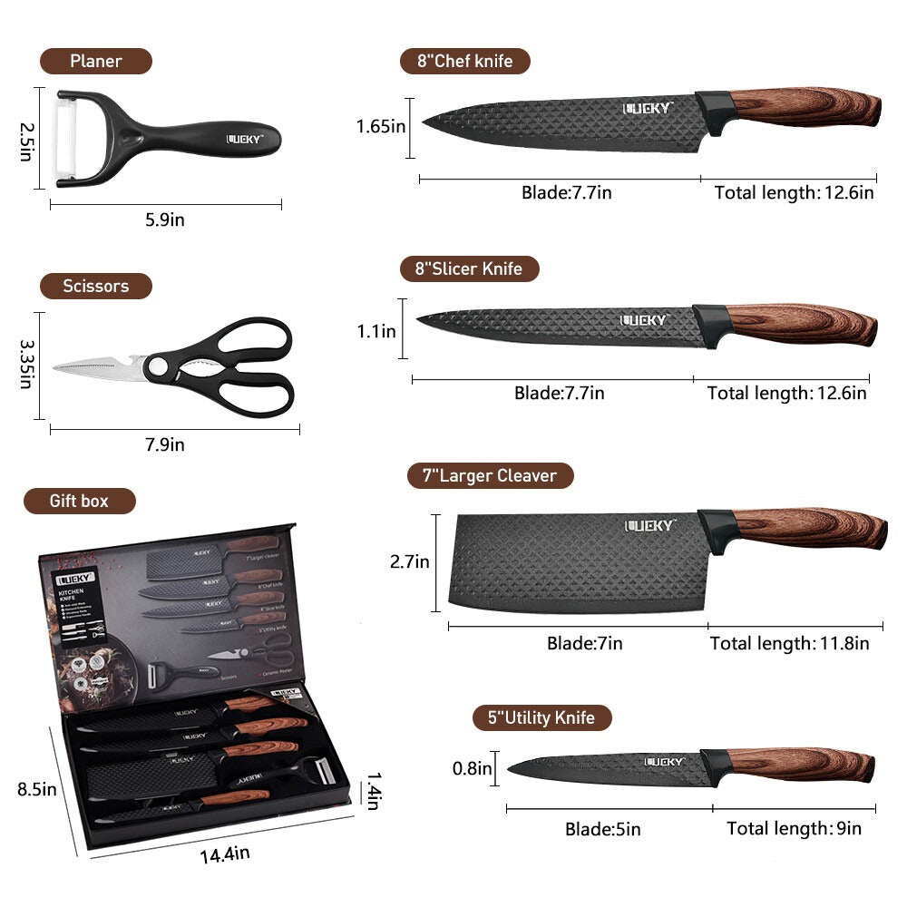 6x High Carbon Stainless Steel Chef Knife Set Ultra-Sharp Kitchen Cleaver Knives（gb）