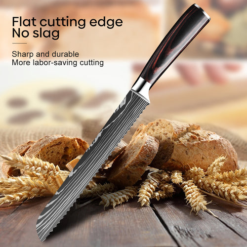 10 Types of Chef Knives, Kitchen Knife with Pattern, Stainless Steel Kitchen Knife with Knife Cover