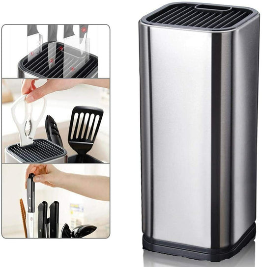 Stainless Steel Universal Knife Block Holder with Slots, DFITO Space Saver Knife Storage without Knives, Square Knife Holder