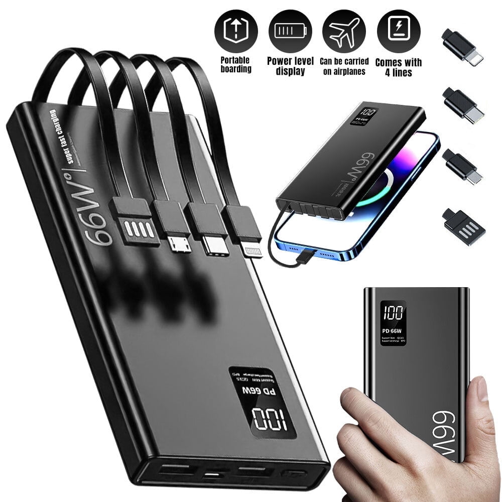Tragbares Ladegerät Powerbank 20000mAh, DFITO PD 20W und QC 4.0 Schnellladung Externe Batterie mit integriertem Kabel