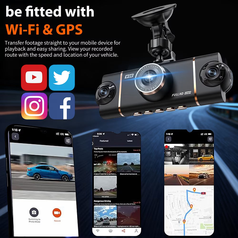 DFITO 4-Kanal Dashcam vorne und hinten innen, 1080P Dashcam für Autos, 8 IR Nachtsicht, APP & WiFi Unterstützung, 24H Parkmodus