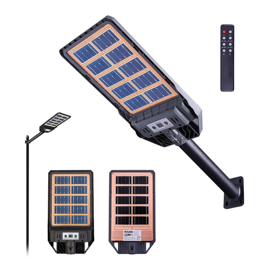 100W Solar Street Light,DFITO 6000LM IP66 Waterproof Outdoor Flood Lights with Double Sided Charging, Dusk to Dawn Remote Control Solar LED Light Lamp for Path, Stadium, Yard, Parking Lot