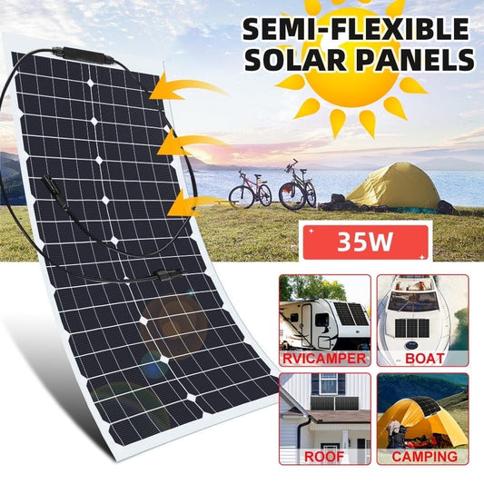 Solar Panel 35 Watt 18 Volt,DFITO High-Efficiency Monocrystalline PV Module,Flexible Solar Panel for RV Marine Rooftop Farm Battery and Other Off-Grid Applications