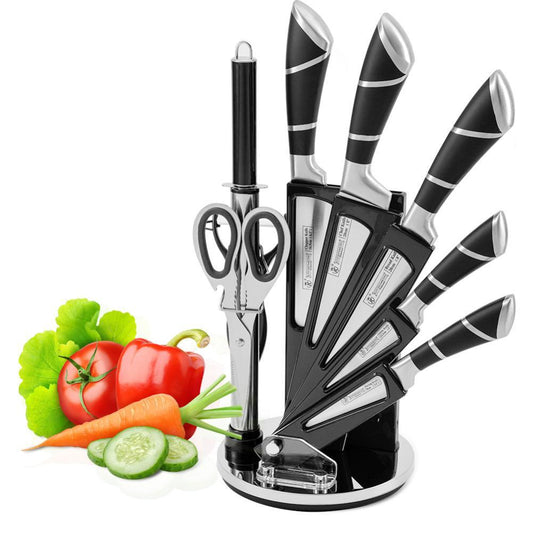 Kitchen Knife Set, 8-Pieces Sharp Non-Stick Coated Chef Knives Block Set(Black)