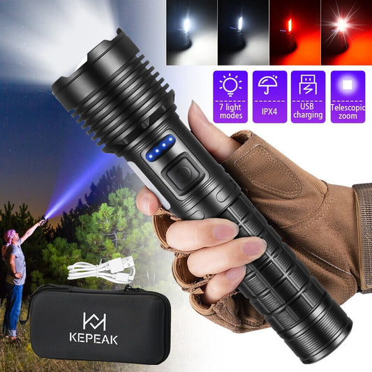 Rechargeable LED Flashlights High Lumens,DFITO 90000 Lumen Brightest Flashlight with 7 Modes & IPX7 Waterproof, High Power Handheld Flash Light for Home Camping Hiking