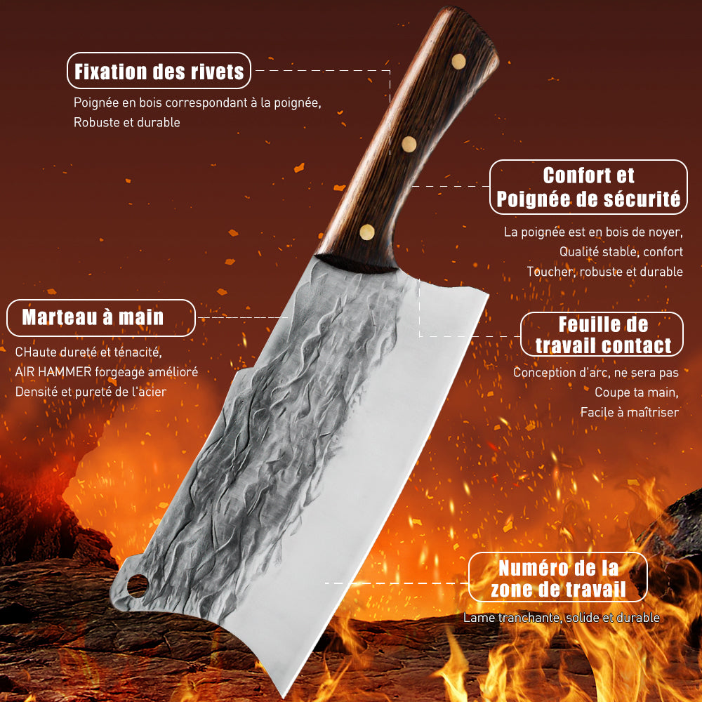 7 Pieces Butcher Knife Set with Roll Bag,DFITO Chef Knife Set for Meat Cleaver Cutting & Viking Knives with Ergonomic Handles, Stainless Steel Hand Forged Kitchen Knife Set for Home, Cooking, Camping