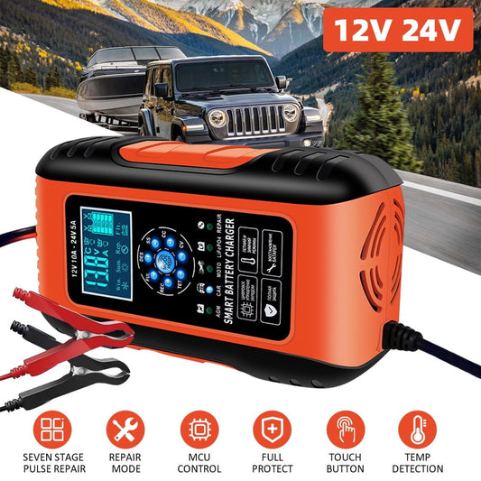 DFITO Car Battery Charger 10A 12V/24V Automatic Pulse Repair Starter Lifepo4 Lead-Acid