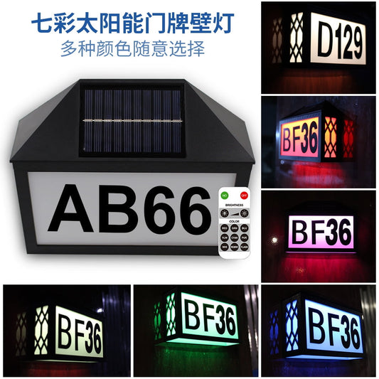 Solar Address Sign,DFITO House Numbers Solar Powered with Remote& Stakes,7 Color RGB