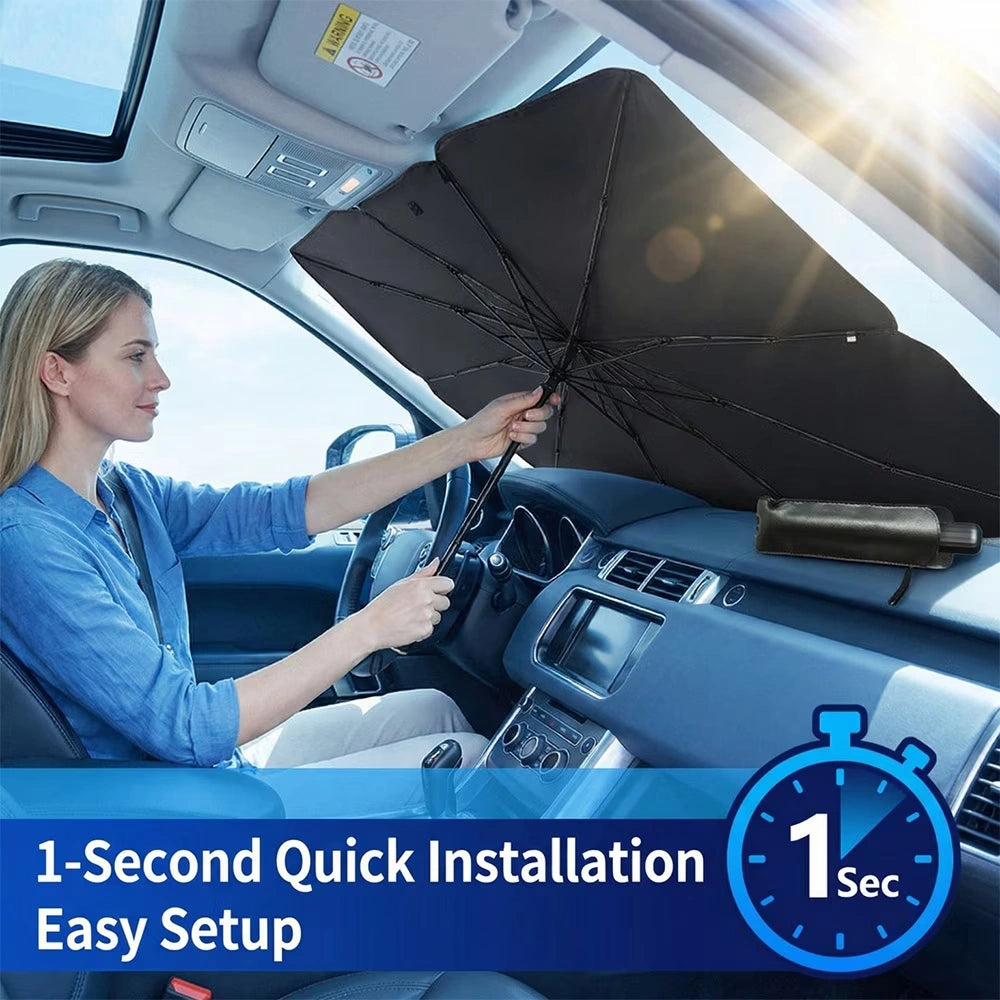 DFITO Umbrella Car Windshield Sun Shade for Cars & Trucks, UV Protection Heat Insulation, Large 57" x 31", Silver