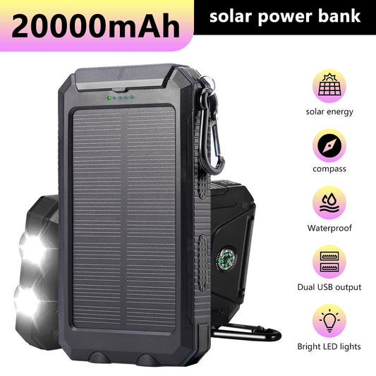 20000mAh Solar Charger for Cell Phone iphone,DFITO Portable Solar Power Bank with Dual 5V USB Ports, 2 Led Light Flashlight, Compass Battery Pack for Outdoor Camping Hiking