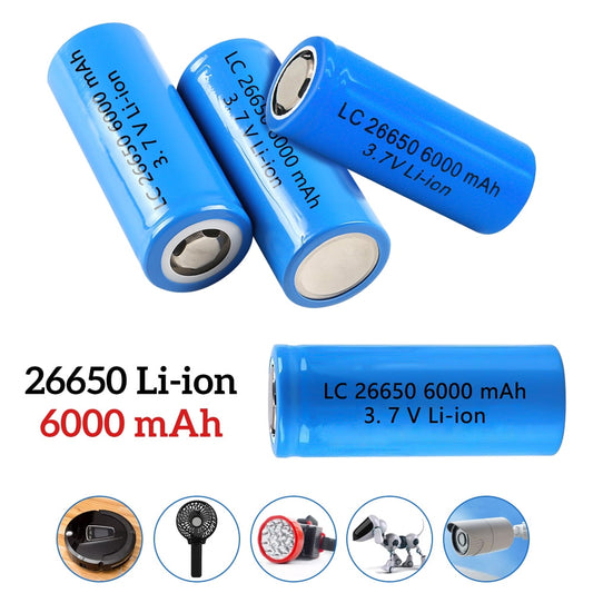 DFITO 26650 Li-Ion Battery 6000mAh/3.7V Rechargeable Batteries, 4PCS