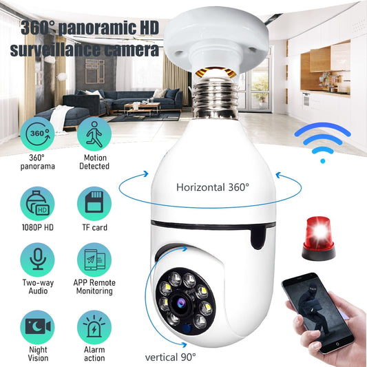 Security Camera 1080P Wireless WiFi Outdoor Home IP Camera 360 Degree Panoramic, Motion Detection and Alarm,Two-Way Audio,Night Vision