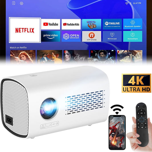 Projector 4K With WiFi and Bluetooth Supported,DFITO FHD 1080P Mini Projector for Outdoor Moives, 5G Video Projector for Home Theater