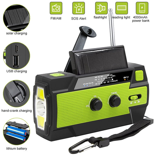 Emergency Radio Weather, DFITO AM/FM/NOAA Solar Radio 4000mAh Mobile Power with Flashlight Home Radio, SOS Alarm Crank Radio