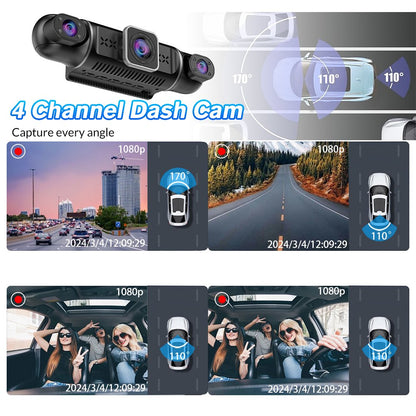 DFITO 4-Kanal-Armaturenbrett-Kamera, 1080P vorne hinten links rechts Auto-Kamera, WiFi-App, Nachtsicht, G-Sensor, Loop-Aufnahme