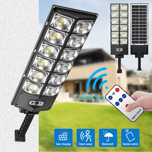 Solar Street Lights Outdoor Waterproof,DFITO 6500K 10000LM 504 LEDs Solar Parking Lot Lights Dusk to Dawn, LED Wide Angle Lamp with Motion Sensor and Remote Control,1Pack
