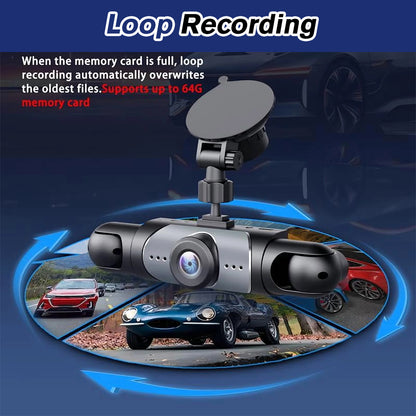 DFITO 4-Kanal Dashcam mit 1080P Front-, Innen- und Rückfahrkamera, Nachtsicht, HDR, Loop-Aufnahme & 24H Parkmodus