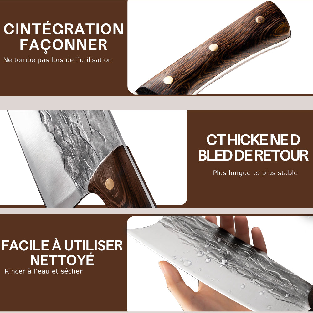 7 Pieces Butcher Knife Set with Roll Bag,DFITO Chef Knife Set for Meat Cleaver Cutting & Viking Knives with Ergonomic Handles, Stainless Steel Hand Forged Kitchen Knife Set for Home, Cooking, Camping