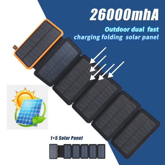Solar Charger 26000mAh,DFITO Outdoor USB C Portable Power Bank with 5 Solar Panels, 2A Fast Charge External Battery Pack with 2 USB Outputs