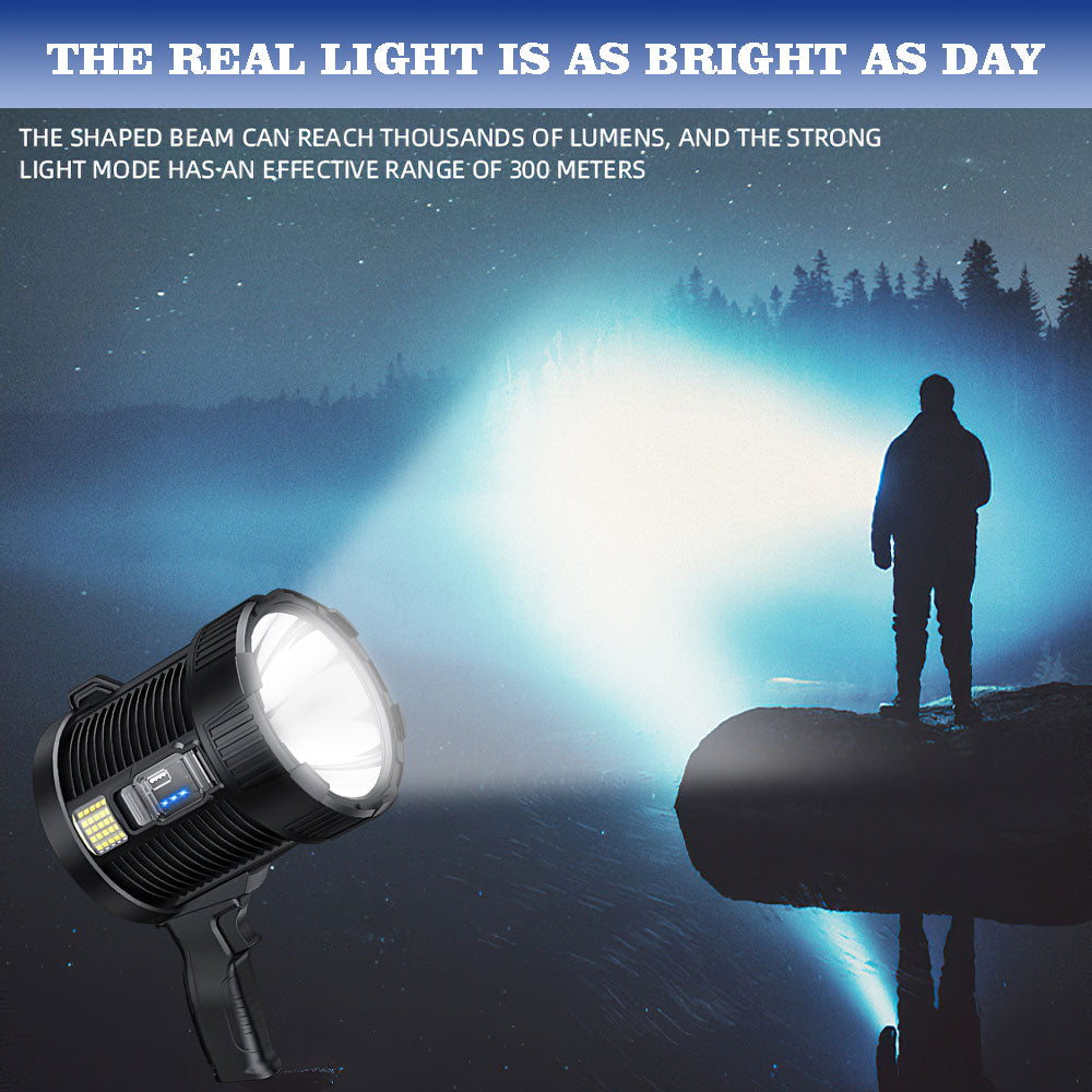 DFITO Rechargeable Spotlight, 100000 Lumens Waterproof LED Searchlight Handheld, Solar Strong Light Flashlight with COB Light for Camping Hiking Fishing