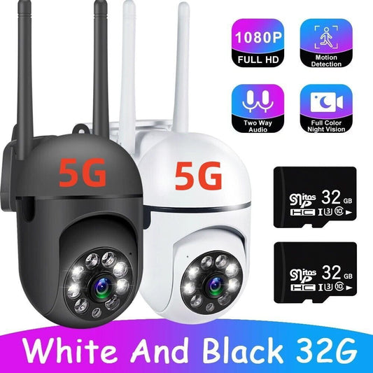 5G Security Camera Outdoor,DFITO 1080P WiFi Wireless for Home Security,Auto Tracking,Human Detection,2-Way Audio,Color Night Vision, 5G 2.4G Dual CCTV PTZ Smart Camera,2 Pack(with 32GB Card)